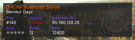 [FR] RP Bushcraft Survie - Serveur Dayz
