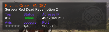 Raven's Creek | EN DEV - Serveur Red Dead Redemption 2