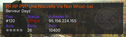 FR RP PVP Une Nouvelle Vie Non Whist-list - Serveur Dayz