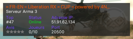 = FR-EN = Liberation RX = CUP = powered by 4Netplayers - Serveur Arma 3