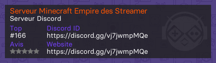 Serveur Minecraft Empire des Streamer - Serveur Discord