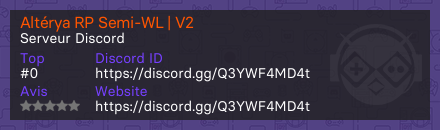 Altérya RP Semi-WL | V2 - Serveur Discord