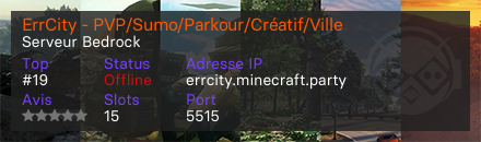 ErrCity - PVP/Sumo/Parkour/Créatif/Ville - Serveur Bedrock