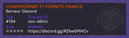 CHAMPIONNAT F1 FORNITE FRANCE  - Serveur Discord