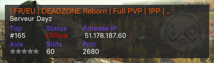 [ FR ] Les Bras Cassés | Full PVP | KOS | 1PP | Loot+ - Serveur Dayz