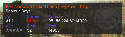 FR I Narkovia | Loot I shop | pvp/pve l https://discord.gg/xDNR7xfrk - Serveur Dayz