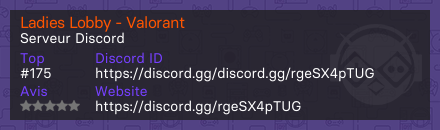Ladies Lobby - Valorant - Serveur Discord