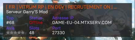 [ FR ] VITRUM RP | EN DEV | RECRUTEMENT ON | vitrumroleplay.fr - Serveur Garry's mod