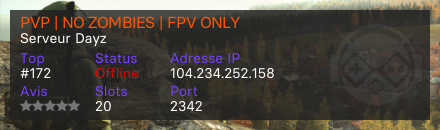 PVP | NO ZOMBIES | FPV ONLY - Serveur Dayz