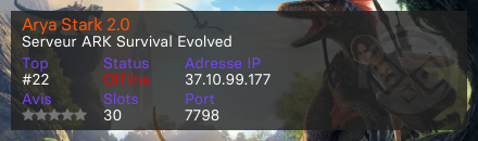 Arya Stark 2.0 - Serveur ARK Survival Evolved