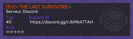 [EU] • THE LAST SURVIVORS • - Serveur Discord
