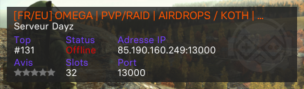 [FR/EU] OMEGA | PVP/RAID | AIRDROPS / KOTH | FACTION | - Serveur Dayz