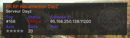 FR RP Résurrection DayZ - Serveur Dayz