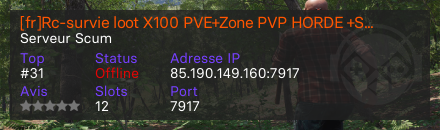 [fr]Rc-survie loot X100 PVE+Zone PVP HORDE +Starter pack - Serveur Scum