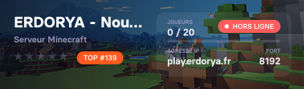 ERDORYA - Nouveau serveur Minecraft 2026 ! Survie | Economie | Claim | Enchants | Event
