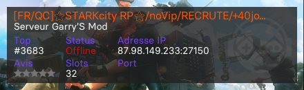 [FR/QC]⭐STARKcity RP⭐/noVip/RECRUTE/+40jobs/fastDL/SeriousRP