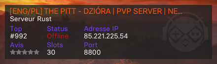 [ENG/PL] THE PITT - DZIÓRA | PVP SERVER | NEXT WIPE 4/02/2018 - Serveur Rust