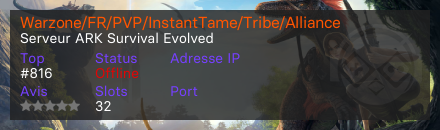 Warzone/FR/PVP/InstantTame/Tribe/Alliance - Serveur ARK Survival Evolved