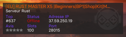 [EU] RUST MASTER X5 |Beginners|BP1|Shop|Kit|Map3000|Loot|TP - Serveur Rust