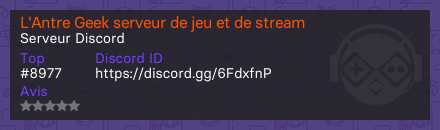 L'Antre Geek serveur de jeu et de stream 