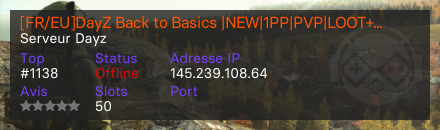 [FR/EU]DayZ Back to Basics |NEW|1PP|PVP|LOOT++|Traders|ATM|Expansion|Raid|Heli - Serveur Dayz