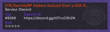[FR] SerinityRP Addons Exclusif Start a 50K Recrutement ON