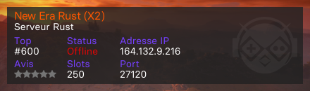 New Era Rust (X2) - Serveur Rust