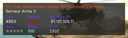 [Fr] Les insomniacs Tanoa RP/Survival/Zombies/EBM/Black market