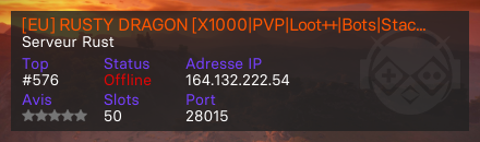 [EU] RUSTY DRAGON [X1000|PVP|Loot++|Bots|Stack++] - Serveur Rust