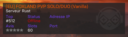 [EU] FOXLAND PVP SOLO/DUO (Vanilla) - Serveur Rust