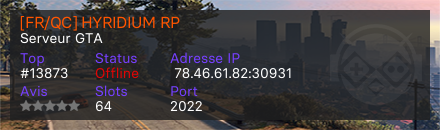 [FR/QC] HYRIDIUM RP - Serveur GTA