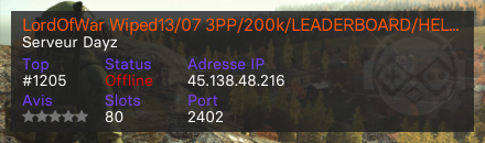 LordOfWar Wiped13/07 3PP/200k/LEADERBOARD/HELI/CAR/PVP/RAID - Serveur Dayz