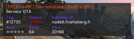 [FR] Fire RP | Dev constant | Staff actifs | Scripts inédits | https://discord.gg/ceaQJm4w - Serveur GTA