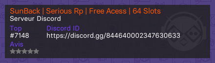 SunBack | Serious Rp | Free Acess | 64 Slots - Serveur Discord