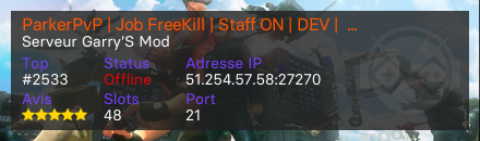 ParkerPvP | Job FreeKill | Staff ON | DEV |  Discord : https://discord.gg/zFj6r73vzs - Serveur Garry's mod
