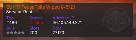 EU/FR TousaPoils Wiped 8/6/21 - Serveur Rust