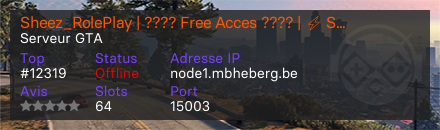 Sheez_RolePlay | ???? Free Acces ???? | ⚡ Staff actif ⚡ | Discord: https://discord.gg/nUzGXSyrJg |