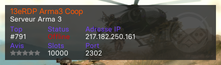 13eRDP Arma3 Coop - Serveur Arma 3