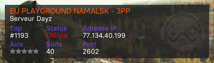 EU PLAYGROUND NAMALSK - 3PP - Serveur Dayz