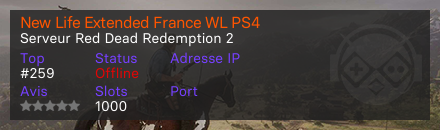 New Life Extended France WL PS4 - Serveur Red Dead Redemption 2