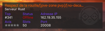 Respect de la rouille/[pve-zone pvp]/[no-decay]/[backpack]  - Serveur Rust