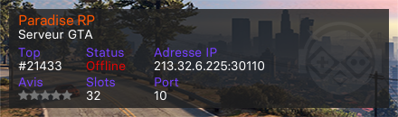 Paradise RP - Serveur GTA