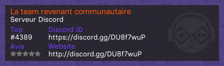 La team revenant communautaire  - Serveur Discord
