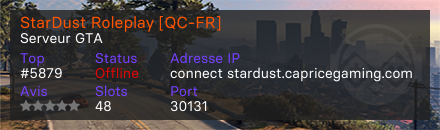 StarDust Roleplay [QC-FR] - Serveur GTA