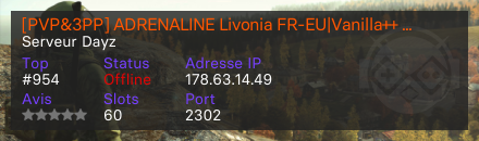 [PVP&3PP] ADRENALINE Livonia FR-EU|Vanilla++ & Loot++