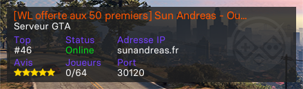[WL offerte aux 50 premiers] Sun Andreas - Ouverture prochaine