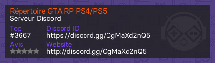 Répertoire GTA RP PS4/PS5 - Serveur Discord