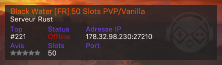 Black Water [FR] 50 Slots PVP/Vanilla - Serveur Rust
