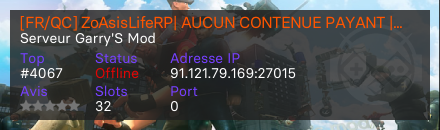 [FR/QC] ZoAsisLifeRP| AUCUN CONTENUE PAYANT | FASTDL | 20k START