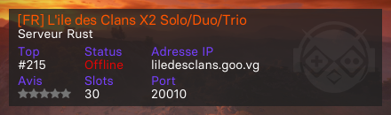 [FR] L'ile des Clans X2 Solo/Duo/Trio - Serveur Rust